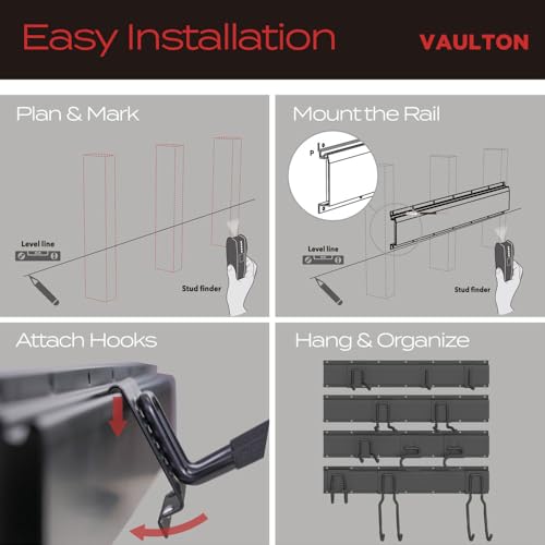 VAULTON Heavy Duty Metal Slot Wall Panel Garage Organization Kit, 4 * 24inches, Wall Mounted Tool Organizer With 11 Hooks, Interlocking Slot Panel, 15pcs - style: 96inch 4 Panels+11 Hooks