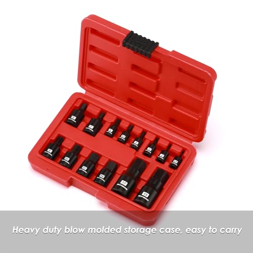 MIXPOWER 14-Piece Dr. Bit Socket Set, 2.5mm to 19mm, 1/4", 3/8" and 1/2" Drive, Cr-Mo Impact Grade, Metric, Hex Bit Socket - size: Metric
