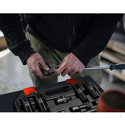 ARTIPOLY 20 Pieces 1/2" Drive Metric Deep Impact Socket Set,10mm-24mm no skip, Includes Extension Bars, Universal Joint and Adapter, 6 Point Design, Meets ANSI Standards - style: 1/2" socket set metric