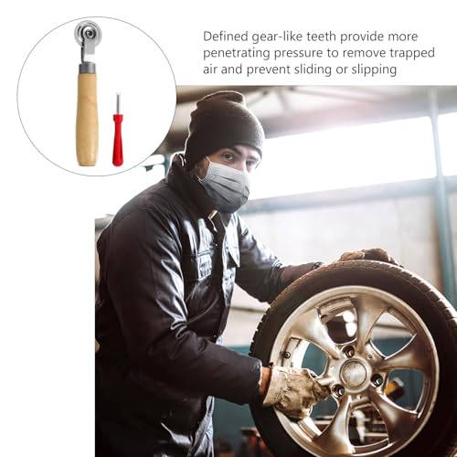 2 Pcs Tire Patch Rollers Wooden Handle for Auto Repair, Single Head Design for Even Pressure Application and Smooth Rolling, Tire Repair Patch Tool for Car Maintenance