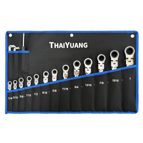 2-Pieces Tool Bag Durable Oxford Canvas Wrench Set Roll Pouches, Multi-Purpose Roll Up Tool Bag with Strap 12pockets metric+13pockets SAE (Not Including Tools) - style: 12+13 Pockets