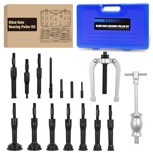 GOOACC 16pcs Blind Hole Bearing Puller Kit, Slide Hammer Pilot Insert Inner Internal Removal Tool Blind Hole Collet Bearing Set, Heavy Duty Blind Bearing Race and Seal Puller Extractor Kit Blue Case - color: 16pc Blind Hole Bearing Puller Blue