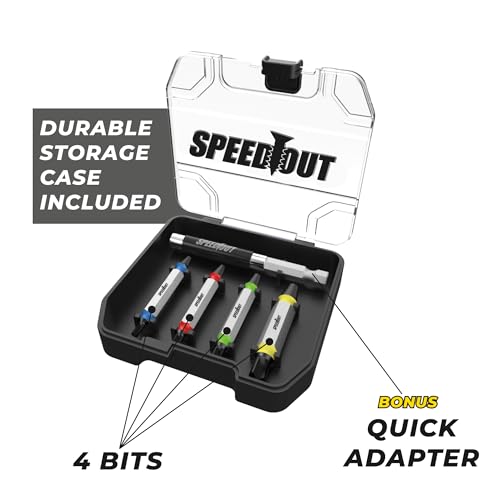 SpeedOut Impact 5-Piece Damaged Screw Extractor Set – Impact Rated Bits with Quick Connect Adapter & EZ View Case – Helps Remove Stripped Screws – Color Coded Extractors – Works with Standard Drill