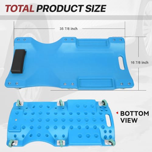 Mechanic Creeper 36 Inch, Low Profile Under Car Rolling Creeper with Padded Headrest and Tool Trays, 300 LBS Weight Capacity, Ergonomic Body Design, Blue