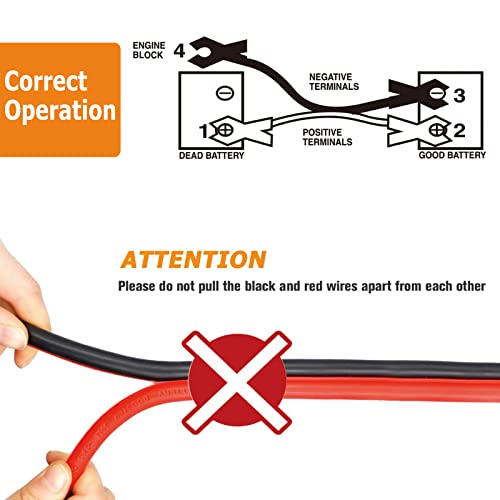 NOONE 2 Gauge Jumper Cable Heavy Duty Car Battery Clamps, for Jump Starting Dead or Weak Batteries Booster Cables with S7 Reverse Polarity Protection and Carry (2 Gauge 20 Feet) - size: 2 Gauge - 20 Feet
