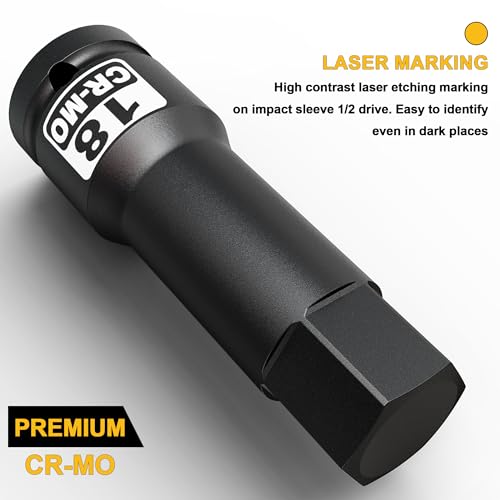 1/2" Drive 18 mm Hex Impact Bit Socket, H18 Allen Bit Socket, Metric, Cr-Mo Steel, Automotive Repair Industrial Maintenance and DIY Enthusiasts Alike - size: 1/2" H18 Deep