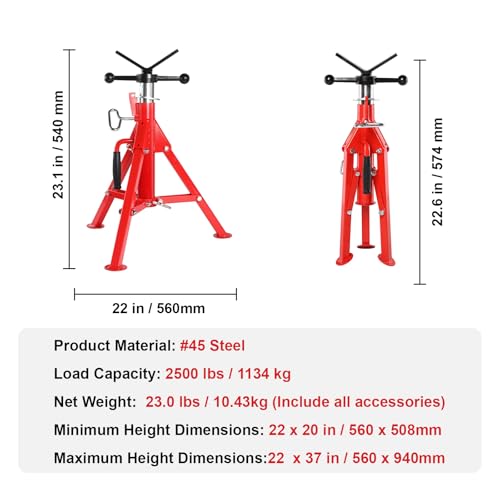Heavy-Duty Folding Pipe Jack Stand, 2500LB Capacity Jack Stand, 20-37 Inch Adjustable Pipe Support