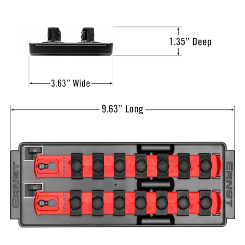 Ernst Manufacturing 8-Inch Socket Boss, 2-Rail Socket Tray, Red - 1/2" Drive Twist-Lock Organizer, Made in the USA - color: Red, size: 2-Rail, style: 1/2" Drive