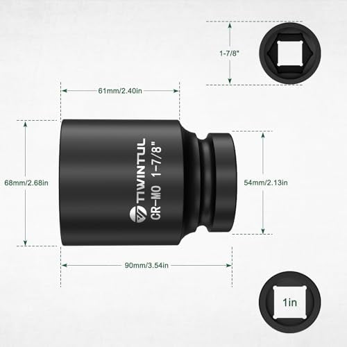 1-7/8" Impact Socket 1 Inch Drive for for Truck Axle Nuts, CR-MO | 6 Point Design Large Impact Socket, ANSI Certified, Heavy Duty Socket 1 Inch Drive , Hub Removal & Mining Equipment Repair - size: 1-7/8'' (1 PCS)