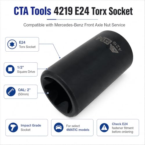 CTA Tools 4219 E24 Torx Socket, Compatible with Mercedes-Benz 4MATIC Front Axle Nut and Conical Lug Bolt Service, 1/2" Drive