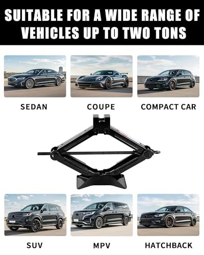 1.5-ton Scissor Jack in Your car's Roadside Emergency kit, Must-Have Spare tire Replacement Stand Tool for Your Vehicle, Telescoping Lug Nut Removal Tool, Ratchet Wrench, Tire Pressure Gauge (1.5T)
