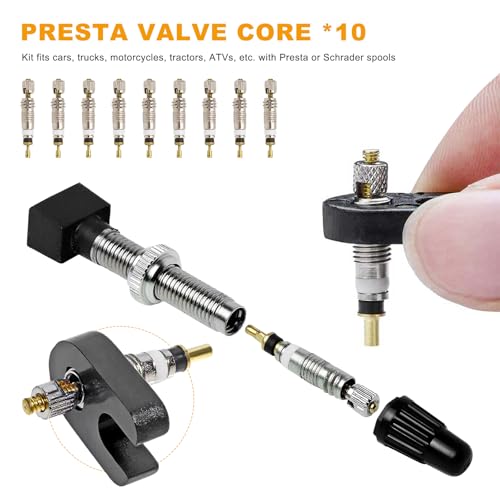 23 PCS Presta Valve Core Repair Kit, Tubeless Valve Cores with Caps Remover Adapter, Presta Valve Core Replacement Kit for Tubeless Road MTB Bike Tires, Car Accessories