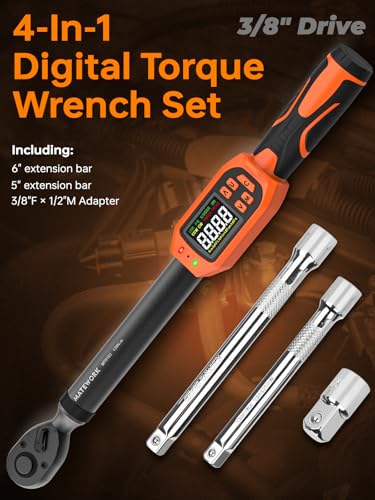 Matework Digital Torque Wrench 3/8" Drive, (5-99.5 Ft.Lb/6.7-135Nm), ±1% Accuracy Electric Torque Wrench Digital with 2 Extension Bars, Buzzer and LED Flash Alert, for Bike/Moto/Auto Repair - size: 3/8-Inch (5-99.5 ft·lb)