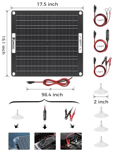 POWOXI 30W Solar Battery Charger: 12V Solar Car Battery Trickle Maintainer - with MPPT Controller Parameter Adjustable - for RV Boat Marine Motorcycle Trailer Truck Tractor - Solar Panel Kit - size: 30W-MPPT Pro
