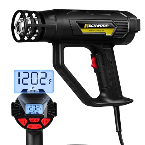 TECKWRAP Heat Gun 2000W 110V with LCD Display, Adjustable Hot Air Gun for Vinyl Wrap, Shrink Wrap, Paint Removal & DIY Crafts (122–1202°F)