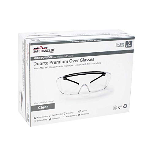 SAFE HANDLER Duarte Premium Over Glasses 3 PAIRS | ANSI Z87.1, Impact Resistant Polycarbonate Lens, UV400, Anti-Fog & Anti-Scratch, Box of 3 | ANSI Z87.1, Impact & Scratch Resistant UV 400 Eyewear for Men & Women — Built in side shield and Adjustable Temp