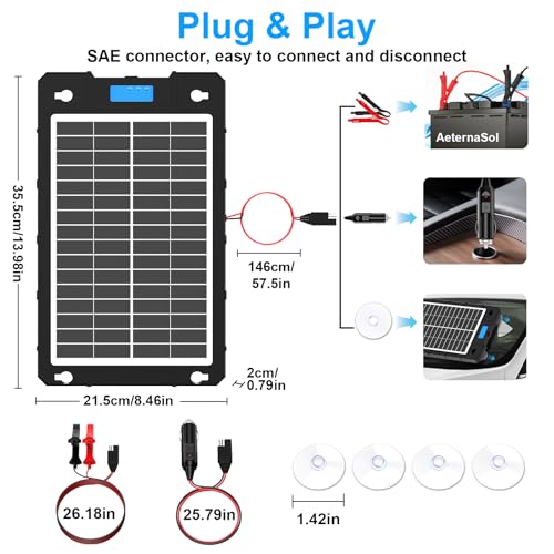 7.5W Solar Car Battery Charger 12V Portable Waterproof Solar Panel Trickle Charger Maintainer with Smart PWM for Car, Automotive, Motorcycle, Boat, Marine, RV,Trailer, Snowmobile, etc. | Portable Waterproof Charger Built-in Smart PWM Controller for Car, M