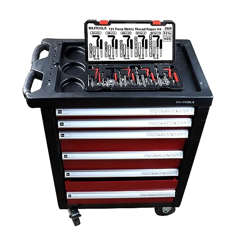 BILITOOLS Helicoil Thread Repair Kit Metric | 131-Piece Heli Coil Kit M5 M6 M8 M10 M12, including 4241 HSS Drill & Tap, 304 Stainless thread inserts - size: M5 - M12, style: Metric, 131 Piece,