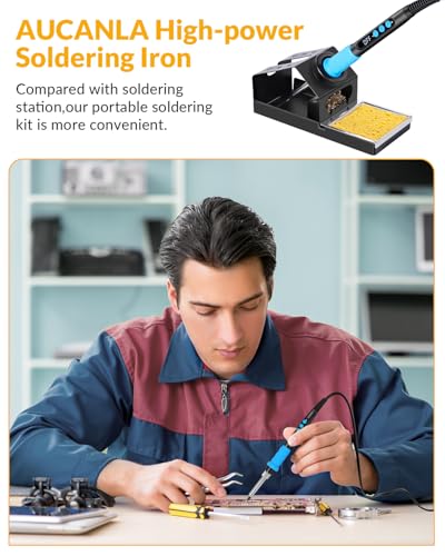 Soldering Iron Kit, 100W High Power Soldering Iron, Fast Heating, Digital Display Temperature Control Accurate 356°F-896°F, Portable Soldering Kit with Protective Cap, Automatic Sleep Mode - color: Baby Blue