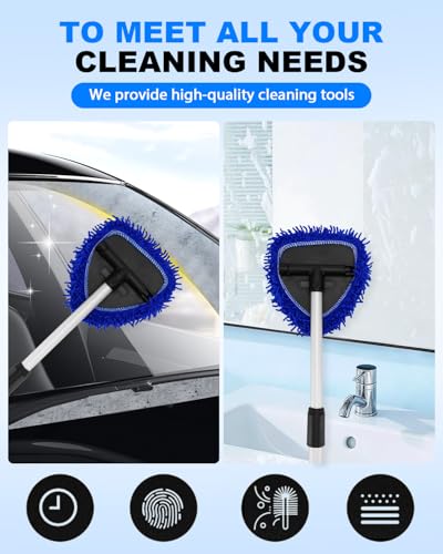 5 Pack Microfiber Pads, Upgraded High-Density Chenille Replacement Heads Cover for Windshield Cleaner Tools, Car Windshield Cleaner Pads, Fit for Window Reach Tool, Handle Not Included (Blue) - color: Chenille Triangle (Blue)