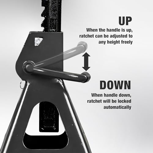YELLOW JACKET Jack Stands 2 Ton with Double Locking for Lifting Car SUVS, 4400 lb Capacity, Heavy Duty Steel, 1 Pair, Black