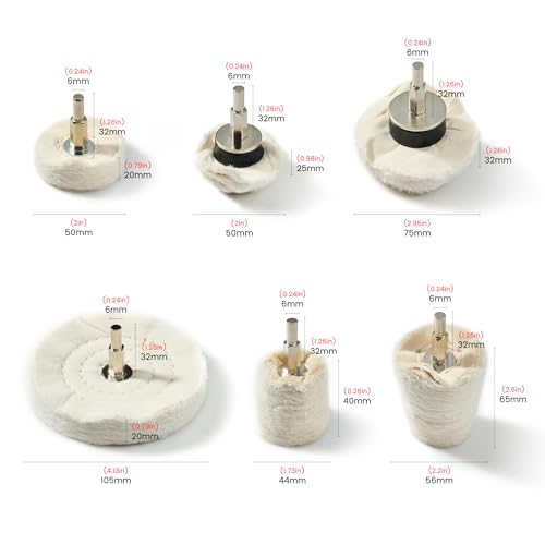 6 Pcs Polishing Wheel Kit with 1/4" Hex Shafts for Drill, Polisher - Fits Electric & Pneumatic Tools for Metal, Wood, Jewelry, Glass, Ceramic Surface Car Polishing