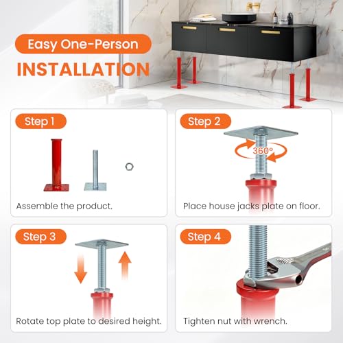 4 Pack House Floor Jacks for Leveling, 11.8-16 in Adjustable Screw Support Posts, Up to 11,023 lb Each, for Crawl Space, Floor Joists and Basement Beams - size: 11.8''-16''(No Turning Bar)