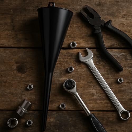 Auto Long Neck Funnel | Pack of 2 | 18" (45.7 cm) Length, 5" (12.7 cm) Diameter Mouth | Sturdy Black Plastic | Ideal for Oil, Transmission Fluid, Gasoline Additives