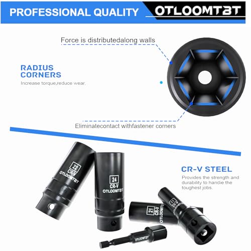 OTLOOMTBT 32PCS Impact Socket Set 1/2" Drive Metric & SAE Deep Sockets | Heavy Duty CR-V Steel Construction with Extension Bar, 6-Point Design, Laser Markings & Storage Case for Auto Repair - style: 32PCS 1/2" Drive Impact Socket Set (Metric/SAE)