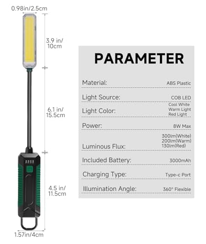 Magnetic Work Light, Rechargeable Flashlight Machine Light with 360° Flexible Gooseneck, Shop Tool Lamp for Lathe Drill Work Bench DIY Sewing Machine, Mechanic Light, Car Light/Emergency