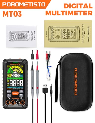 Smart Digital Multimeter Auto-Ranging,10000 Counts True-RMS | POROMETISTO Rechargeable Voltmeter Multimeter with NCV & Capacitance Check,Dual Fuse Electric Tester for HVAC & Automotive