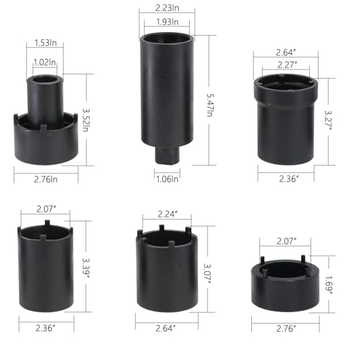 DPTOOL Spindle Nut Socket Tool Kit 6 Pcs Axle Lock Nut Socket Set 1/2” Drive Wheel Hub Nut Remover Installer Compatible with Ford Dana 44/80 Toyota Dodge GMC Chevrolet 4WD Lug Out Spindle Socket Set
