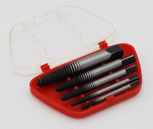 5-Piece Screw Extractor Set – Hardened Steel (SCM435) Drill Bits for Removing Stripped, Damaged, or Broken Screws and Bolts (1/8"-3/4") with Plastic Storage Case