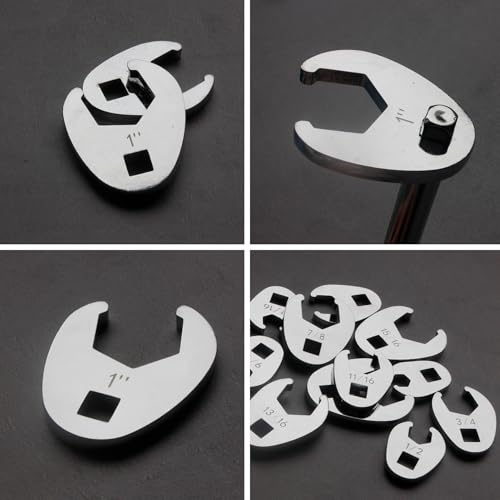 3/8" Drive SAE Flare Nut Crowfoot Wrench Set (3/8"-1")- 11 Piece | CR-V Steel | 5 Point Grip | 5mm Ultra-Thin | Clip-on Organizer | Access for Tight Spaces Bike Automotive Appliance Repair - style: Flare Nut - SAE