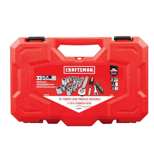 CRAFTSMAN Mechanics Tool Set, 33 Piece, 3/8 Inch Drive SAE/Metric (CMMT12113) - size: 3/8-Inch, style: 33-Piece Set