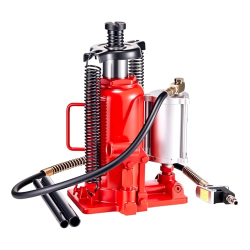 VEVOR Air Hydraulic Bottle Jack, 20 Ton (44092 lbs) Capacity, 10.2-19.5 Inch Lifting Range, Pneumatic/Manual Heavy Duty Welded Bottle Jack with Pump for Car, SUV, Pickup, Truck, RV, Auto Repair - color: red