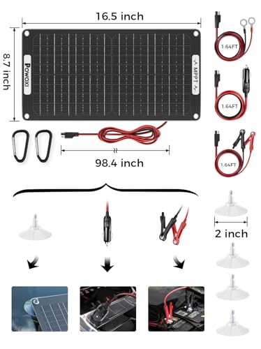 POWOXI 15W Solar Battery Charger: 12V Solar Car Battery Trickle Maintainer - with MPPT Controller Parameter Adjustable - for RV Boat Marine Motorcycle Trailer Truck Tractor - Solar Panel Kit - size: 15W-MPPT Pro