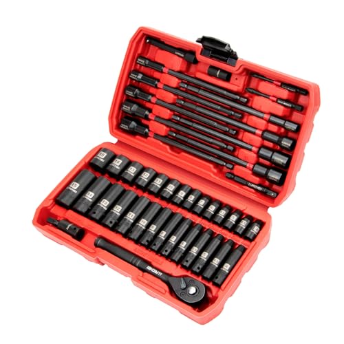 LLNDEI 1/4" Drive Socket Set & Nut Driver Set 44PCS, 1/4-Inch Sockets Deep&Shallow Metric(4-15mm) with Ratchet, 1/4" Hex Shank 6" Long Nut Drivers(6-14mm) for Impact Drill Bits(PH1 PH2) - size: 44PCS Metric