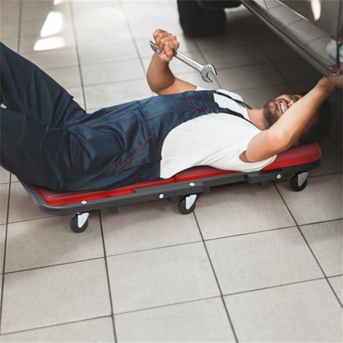 Garage Creeper for Under Vehicle Work, Mechanic Creeper, Rolling Creeper with 6 Swivel Casters, Padded Garage Repair Cart for Under Car Work, Low Profile Shop Creeper, Car Repair Slider Tool - Red