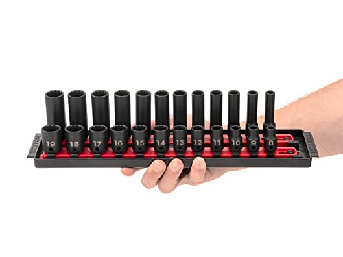 TEKTON 3/8 Inch Drive Impact Socket Set, 42-Piece | SID91217 | Rail and Tray Storage, (5/16-3/4 in., 8-19 mm) - size: 42-Piece (5/16-3/4 in.)