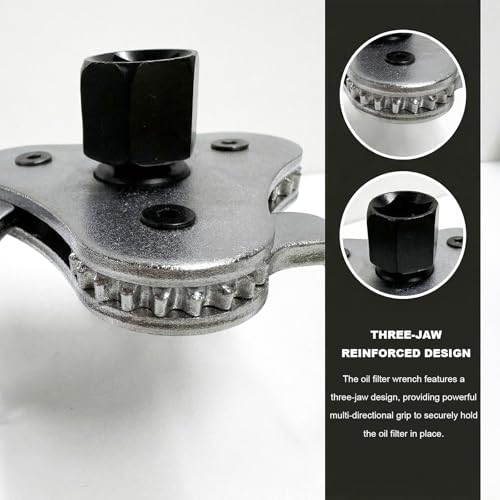 Adjustable Oil Filter Wrench Tool, 3-Jaw 2-Way Auto Oil Filter Removal Tool from 1.9 Inch to 3.6 Inch, 1/2" Drive Engine Filters Remover Disassembly Tools for Cars Trucks SUVs
