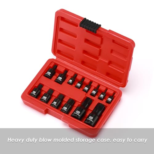 MIXPOWER 14-Piece Dr. Bit Socket Set, 3/32 to 3/4, 1/4", 3/8" and 1/2" Drive, Cr-Mo Impact Grade, SAE, Hex Bit Socket - size: SAE