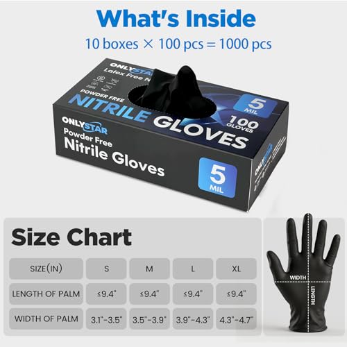 5 Mil 1000Pcs Food Grade Disposable Nitrile Gloves XL | Latex & Powder Free, Textured, Touchscreen, for Cooking, Car Washing, Painting, Cleaning/ Logistics Company - color: Black (1000 Pcs), size: X-Large
