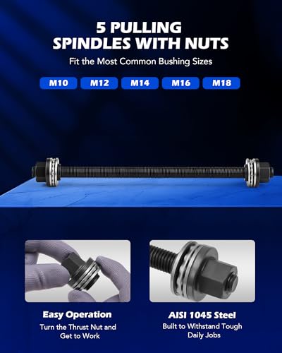 OMT Bushing Press Kit, 27pc Pull and Press Sleeve Kit, Bushing Removal Tool | Durable AISI 1045 Steel, Quick Seal Insertion, with 22 Press Sleeves & 5 Pulling Spindles, for LCV/HGV Vehicles - color: Black