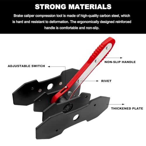 Brake Caliper Compression Tool Kit, 360° Ratchet Piston Compressor with 2 Large Steel Plates & 4 Caliper Hooks, Ratcheting Hand Wrench Expander Brake Pad Spreader for Car Truck SUV (Red) - color: Red