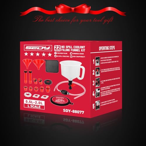 22-Piece No-Spill Coolant Filling Funnel Kit and Siphon Hose Pump, Radiator Coolant Filling Spill-Proof Funnel Kit with Adapters, Extensions, PVC Hose, Engine Oil Funnels, Towel for Universal Vehicle - size: 22 PCS - Pro Kit with Siphon Pump