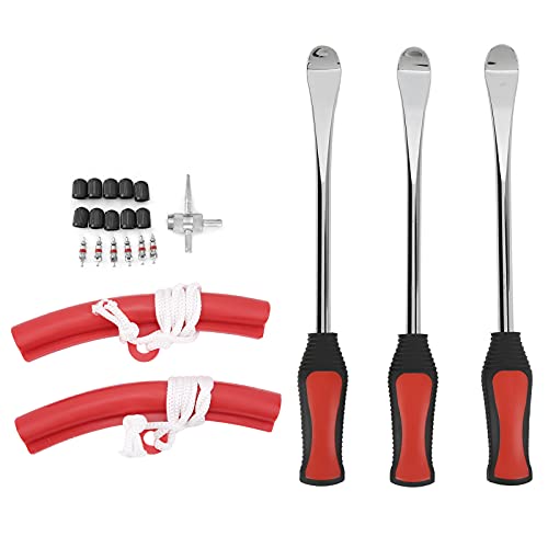 Tire Spoon Lever Iron Tool Set 45 Chrome Vanadium Steel Tire Changing Kit 4 in 1 with Ergonomic Handle Smooth Edge Valve Core Tool for DIY Motorcycle Bike ATV Repair