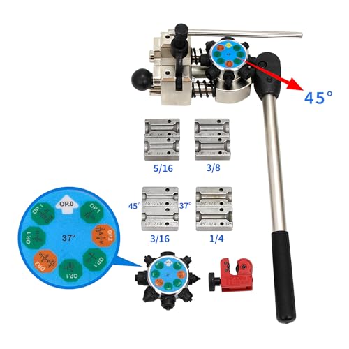 Brake Line Flaring Tool Kit, 45 and 37 Degree Single, Double and Bubble Flares, Brake Line and Tubing Flaring Tool for 3/16", 1/4", 5/16", 3/8" and 4.75mm Tubing