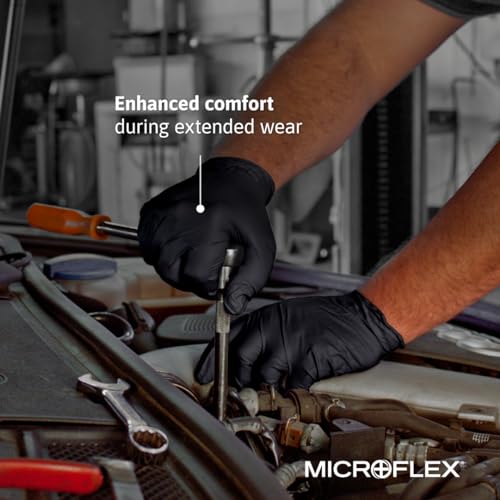 Ansell Microflex 93-732 Nitrile Disposable, Latex & Powder Free, Food Approved, Multi-Purpose, Medical & Industrial Protection, Latex Free, Single Use, Black, Size S (100 Gloves) - size: Small, style: Thin