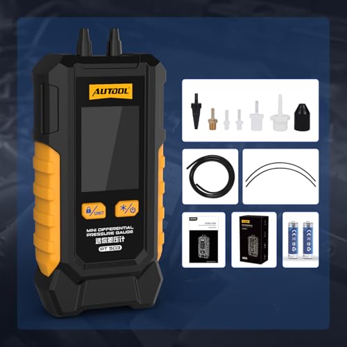 AUTOOL Manometer Gas Pressure Tester, Digital Manometer HVAC, 6 Units Differential Dual Port Pressure Gauge -101 to 200Kpa, Data Zeroing with Backlight LCD Display